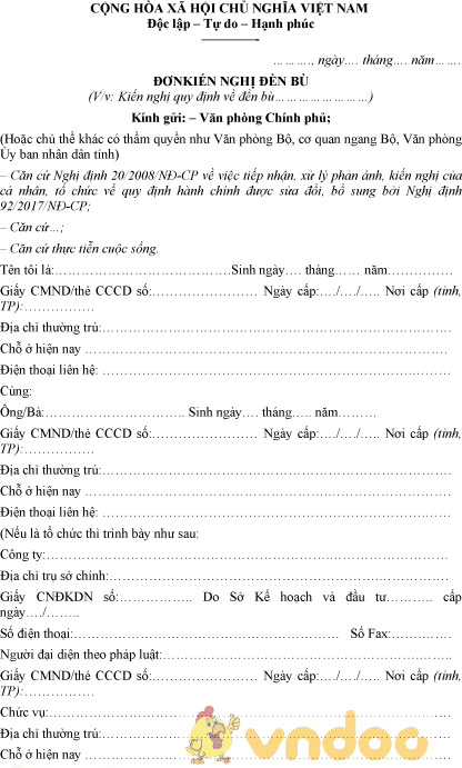 Mẫu đơn kiến nghị đền bù
