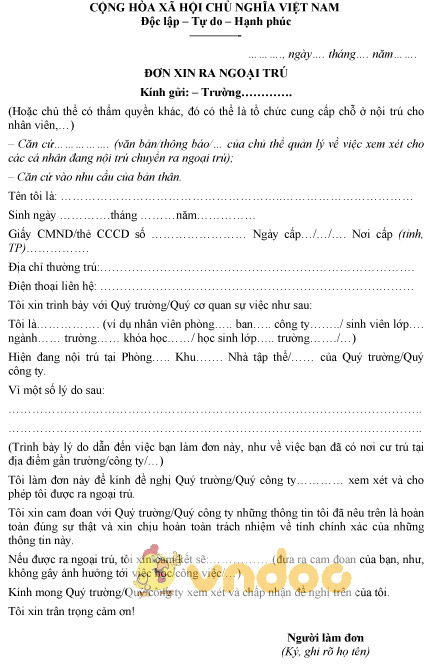 Mẫu đơn xin ra ngoại trú