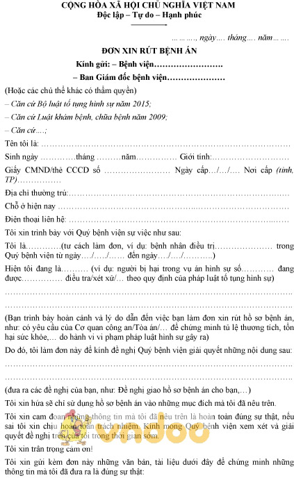 Mẫu đơn xin rút bệnh án