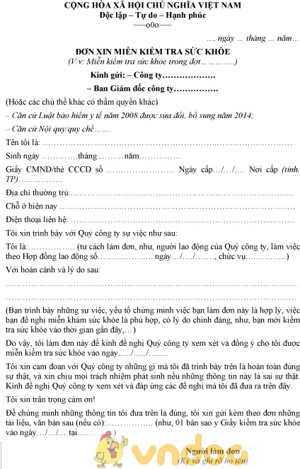 Mẫu đơn xin miễn kiểm tra sức khỏe
