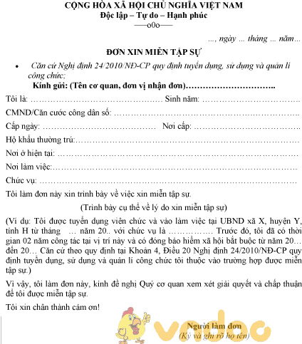 Mẫu đơn xin miễn tập sự