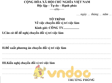Mẫu tờ trình chuyển đổi vị trí việc làm