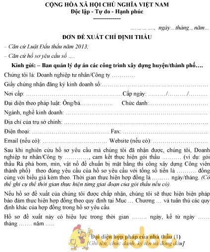 Mẫu đơn đề xuất chỉ định thầu