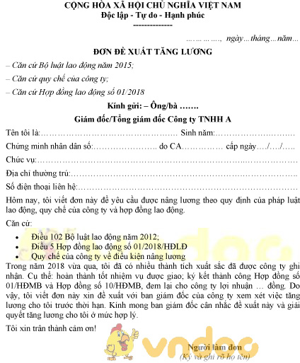 Mẫu đơn đề xuất tăng lương