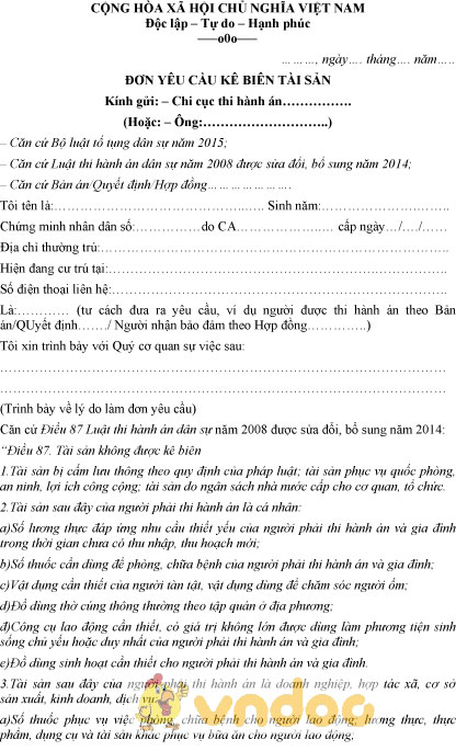 Mẫu đơn yêu cầu kê biên tài sản