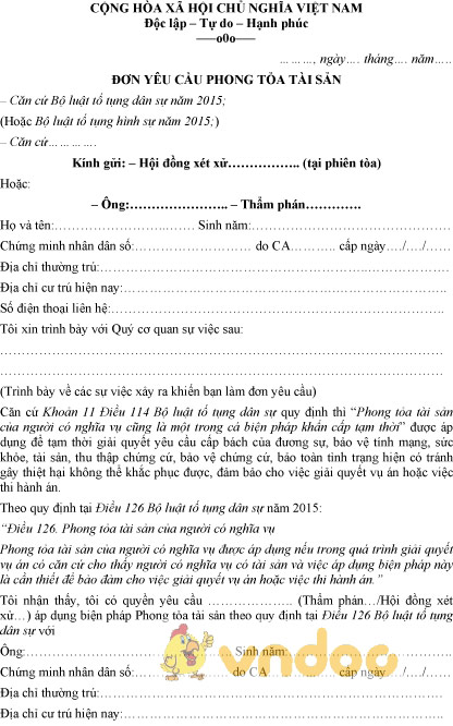 Mẫu đơn yêu cầu phong tỏa tài sản