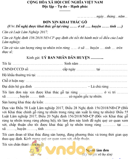 Mẫu đơn xin khai thác gỗ