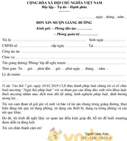 Mẫu đơn xin mượn giảng đường