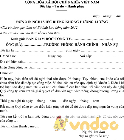 Mẫu đơn xin nghỉ thêm chế độ thai sản