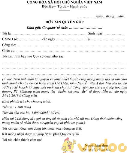 Mẫu đơn xin quyên góp