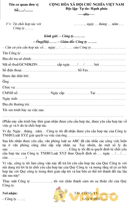 Mẫu công văn từ chối hợp tác