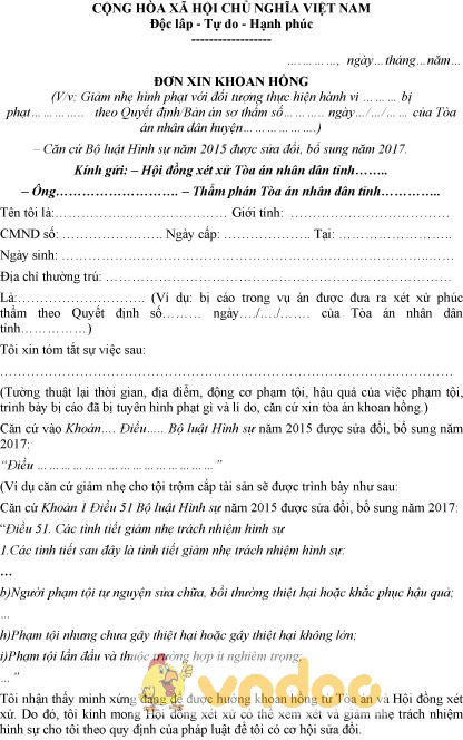 Mẫu đơn xin khoan hồng