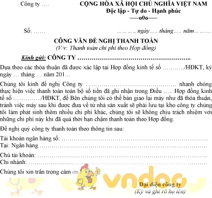 Mẫu công văn đề nghị thanh toán tiền theo hợp đồng