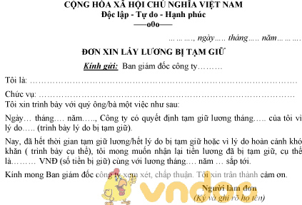 Mẫu đơn xin lấy lương bị tạm giữ