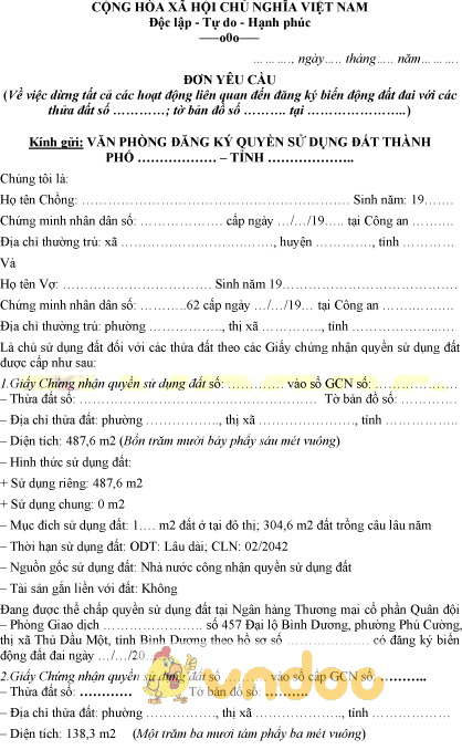 Mẫu đơn yêu cầu dừng các hoạt động đăng ký biến động đất đai