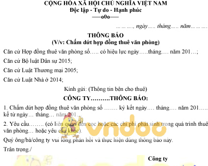 Mẫu thông báo chấm dứt hợp đồng thuê văn phòng