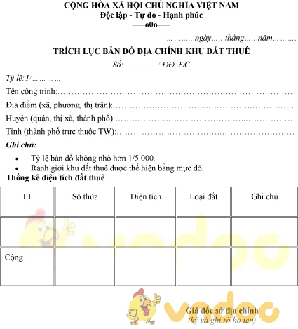 Mẫu trích lục bản đồ địa chính khu đất thuê