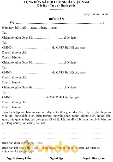 Mẫu biên bản bắt quả tang đối tượng