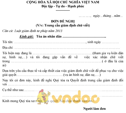 Mẫu đơn yêu cầu trưng cầu giám định chữ viết