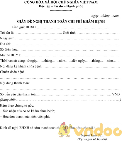 Mẫu giấy đề nghị thanh toán chi phí khám bệnh