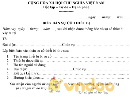Mẫu biên bản ghi nhận sự cố thiết bị