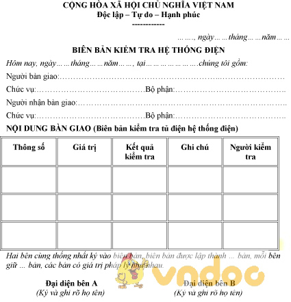 Mẫu biên bản kiểm tra hệ thống điện