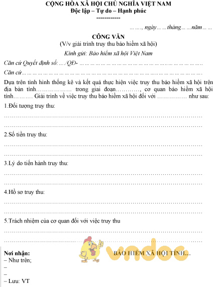 Mẫu công văn giải trình truy thu bảo hiểm xã hội