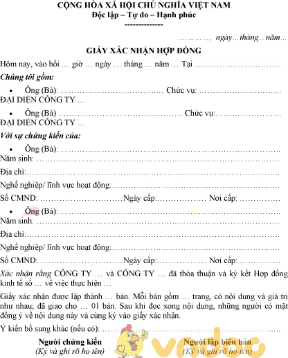 Mẫu giấy xác nhận hợp đồng