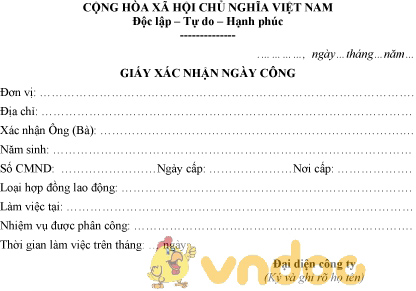 Mẫu giấy xác nhận ngày công