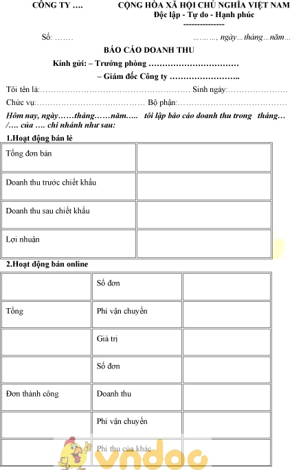 Mẫu báo cáo doanh thu