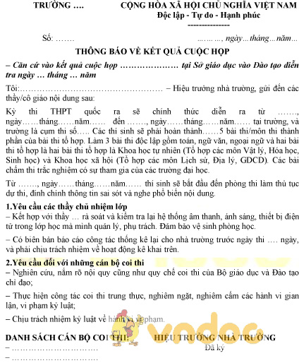 Mẫu thông báo về kết quả cuộc họp