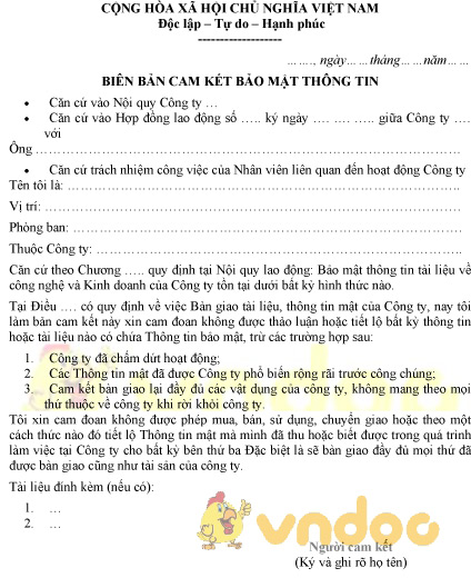 Mẫu biên bản cam kết bảo mật thông tin