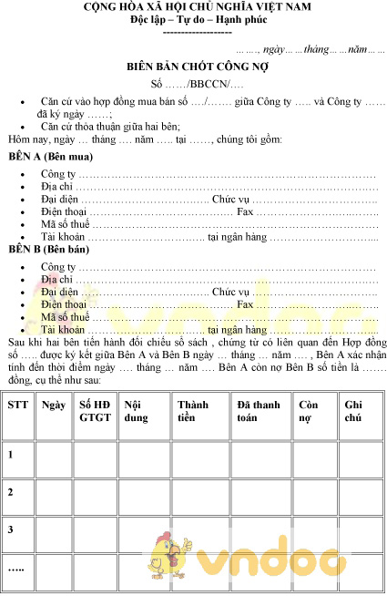 Mẫu biên bản chốt công nợ