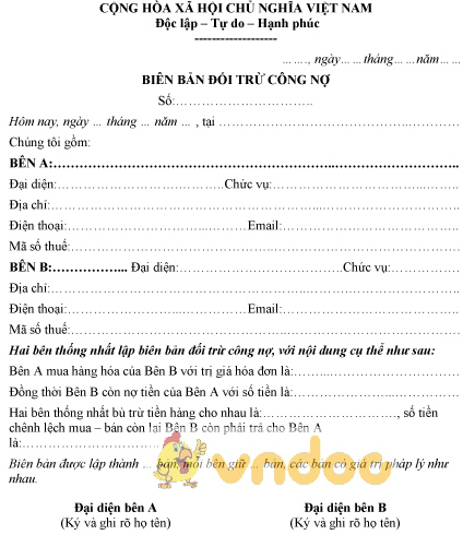 Mẫu biên bản đối trừ công nợ