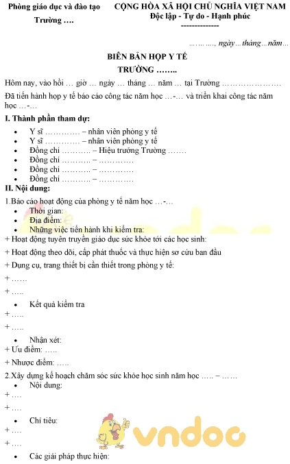 Mẫu biên bản họp y tế trường học