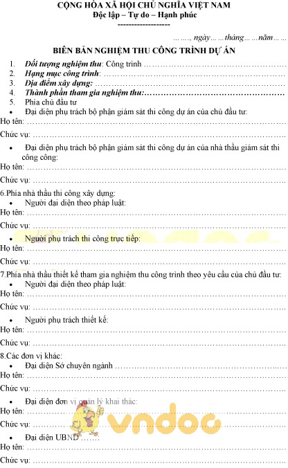 Mẫu biên bản nghiệm thu công trình dự án