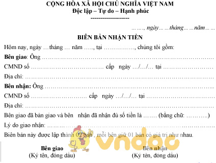 Mẫu biên bản nhận tiền