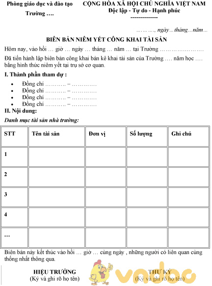 Mẫu biên bản niêm yết họp công khai tài sản