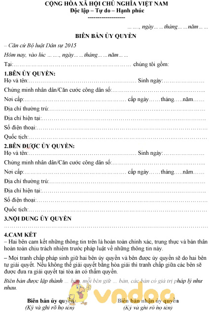 Mẫu biên bản ủy quyền