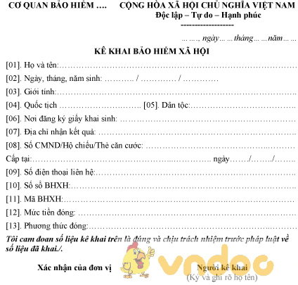 Mẫu kê khai bảo hiểm xã hội