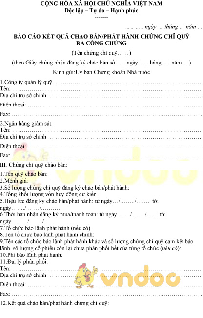 Mẫu báo cáo kết quả chào bán, phát hành chứng chỉ quỹ