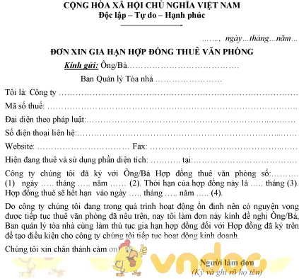 Mẫu đơn xin gia hạn hợp đồng thuê văn phòng công ty