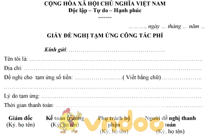 Mẫu giấy đề nghị tạm ứng công tác phí