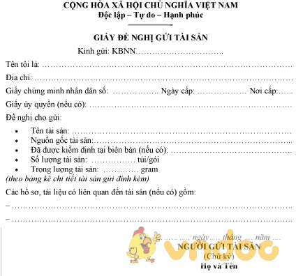 Mẫu giấy đề nghị gửi tài sản quý hiếm