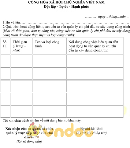 Mẫu bản khai kinh nghiệm công tác chuyên môn