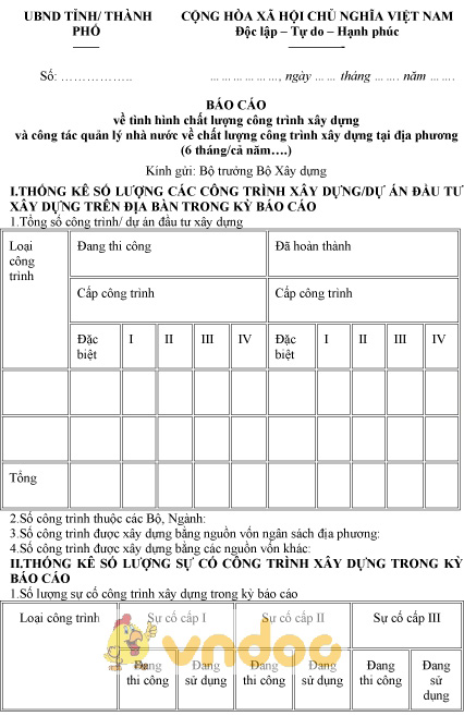 Mẫu báo cáo về tình hình chất lượng công trình