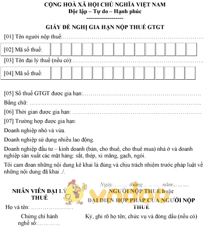 Mẫu giấy đề nghị gia hạn nộp thuế giá trị gia tăng