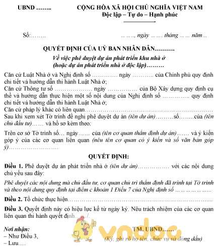 Mẫu quyết định phê duyệt dự án phát triển nhà ở