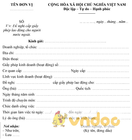 Mẫu đơn đề nghị cấp giấy phép lao động cho người nước ngoài