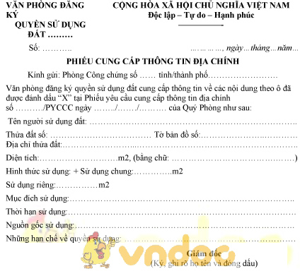 Mẫu phiếu cung cấp thông tin địa chính